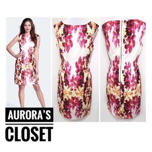 Adrianna Papell 6 Pink Floral Sheath Dress Watercolor Cap Sleeve Knee Spring